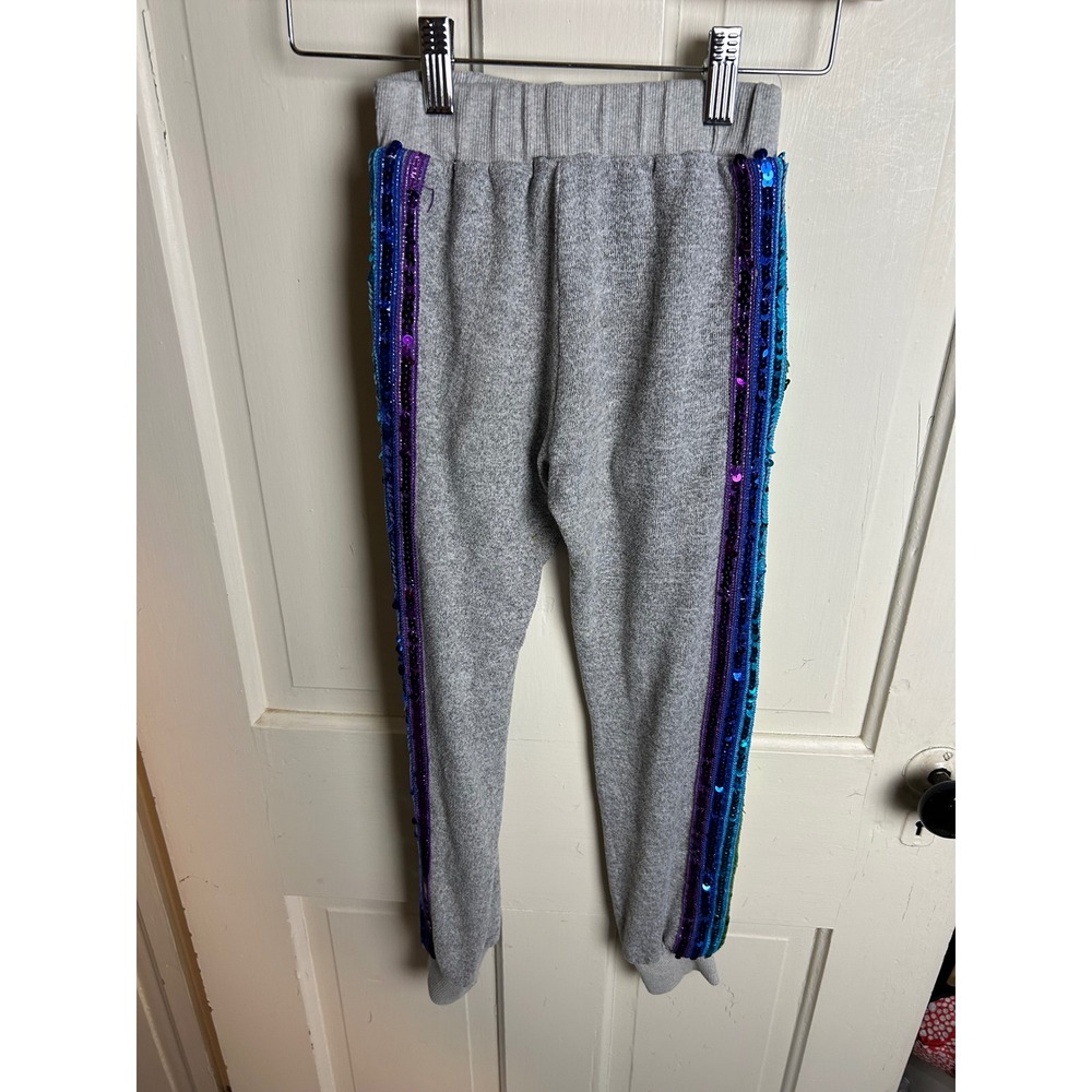 Lola + The Boys Kids Gray Rainbow Sequin Stripe Jogger Sweatpants Size 10 - Picture 3 of 7